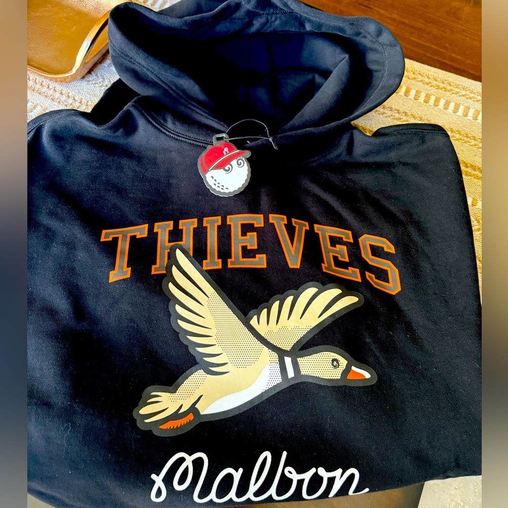 100 THIEVES X MALBON GOLF MALLARD HOODIE - BLACK SZ M